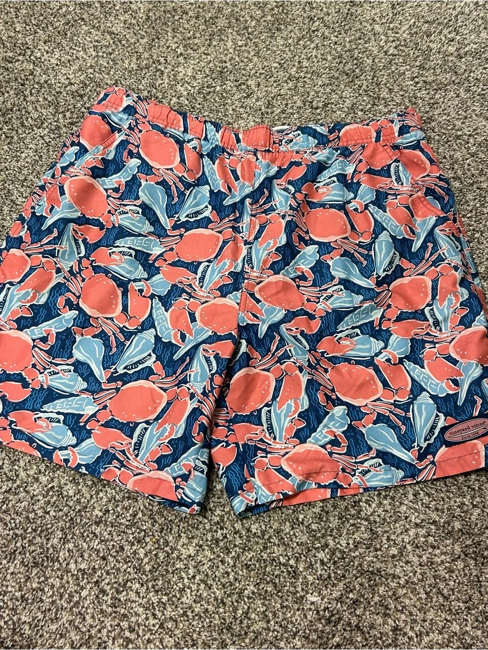 Vineyard Vines Men's Large Blue Crab Shell Print Swim Trunks Shorts Mesh Lined